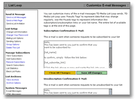 ListLoop Message Customization Screen