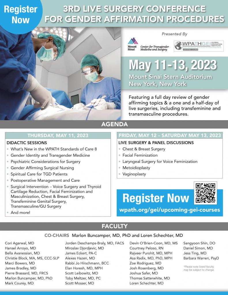 Register Today WPATH Mount Sinai 3rd Live Surgery Conference for